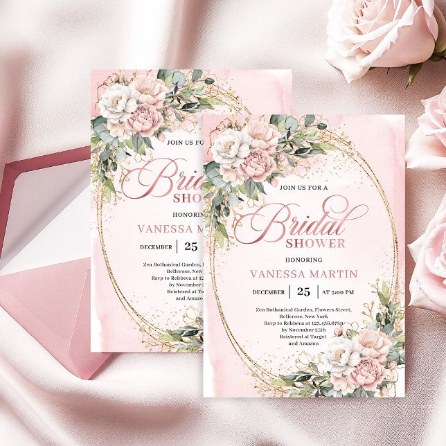 Classic Rose Gold Eucalyptus Bridal Shower Invite Inbjudningar (Classic Rose Gold Eucalyptus Bridal Shower Invite)