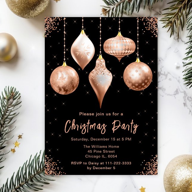 Classic Rose Gold Ornaments Christmas Party Inbjudningar (Skapare uppladdad)
