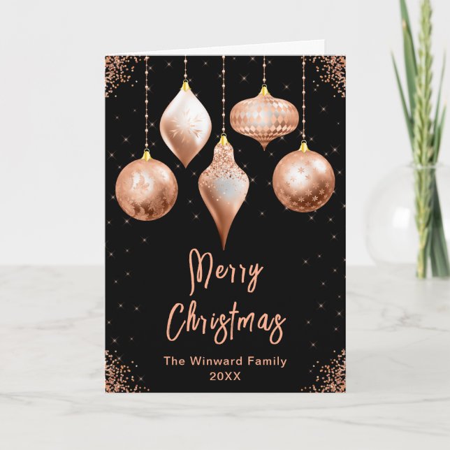 Classic Rose Gold Ornaments Merry Christmas Helgkort (Framsida)