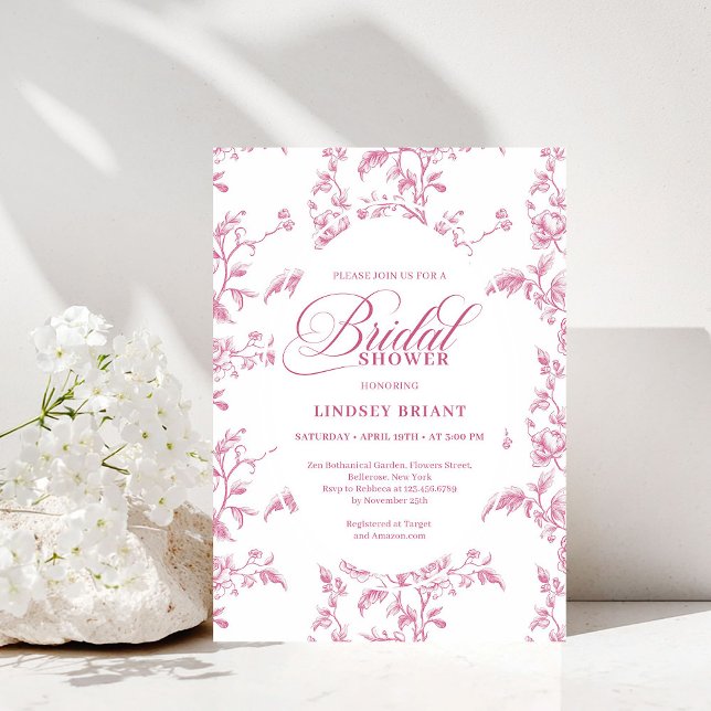 Classic Rose Pattern Floral Bridal Shower Invites Inbjudningar (Classic Rose Pattern Floral Bridal Shower Invitation)