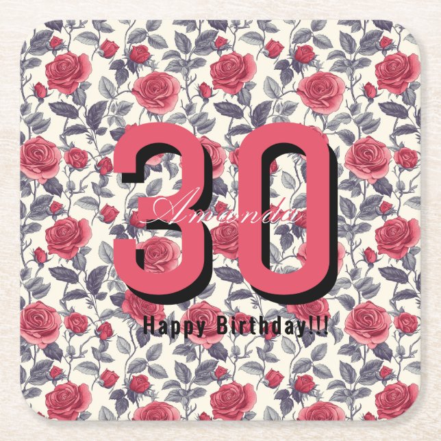 Classic Rose Themed 20Th Birthday Underlägg Papper Kvadrat (Framsidan)