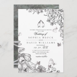 Classic Rustic Black White Floral Wedding  Inbjudningar