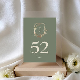 Classic Sage & Cream Monogram Guld Vapensköld Bröl Bordsnummer