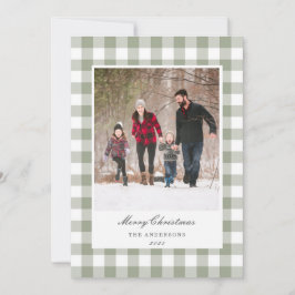 Classic Sage Gingham Two Sided Family Photo Julkort