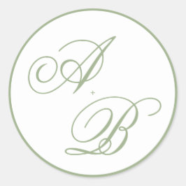 Classic Sage Green Border Monogram Script Wedding Runt Klistermärke
