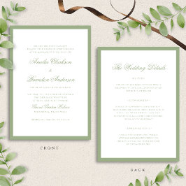Classic Sage Green Border Script Wedding Details & Inbjudningar