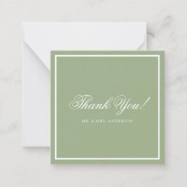 Classic Sage Green Border Script Wedding Thank You Anteckningskort