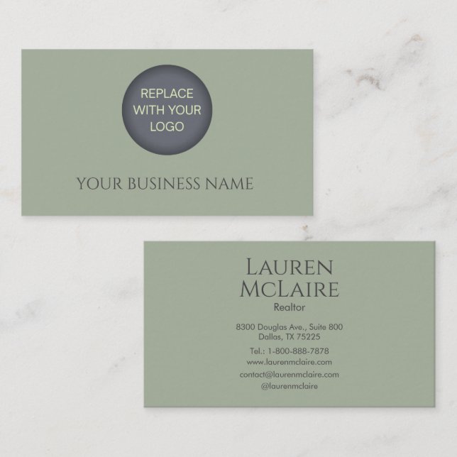 Classic Sage Green Business Branding Design Visitkort (Fram/baksida)