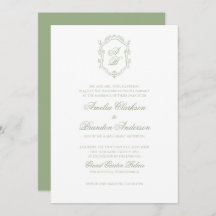Classic Sage Green Floral Monogram Crest Wedding