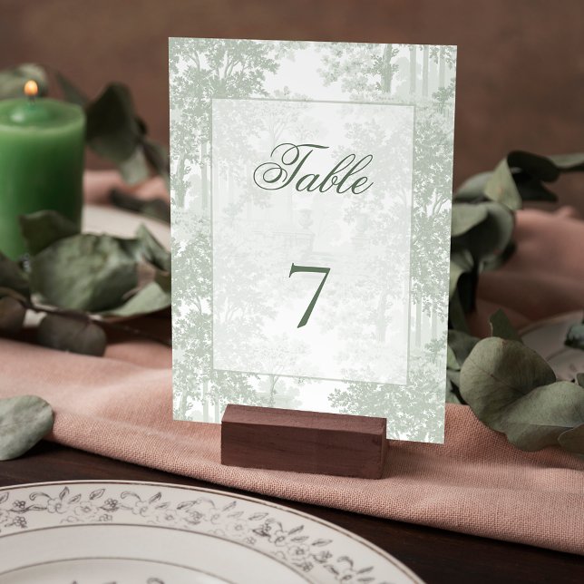 Classic Sage Green Landscape Toile Wedding Bordsnummer (Skapare uppladdad)