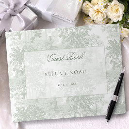 Classic Sage Green Landscape Toile Wedding Gästböcker
