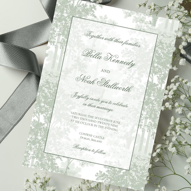 Classic Sage Green Landscape Toile Wedding Inbjudningar (Skapare uppladdad)