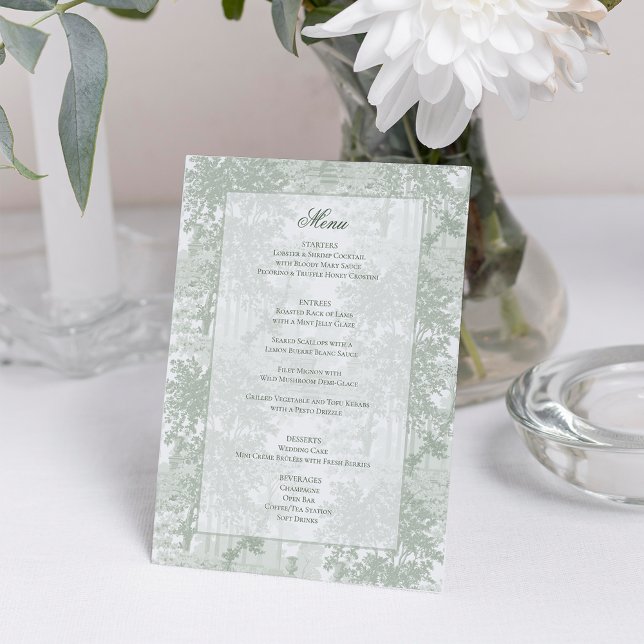 Classic Sage Green Landscape Toile Wedding Meny (Skapare uppladdad)
