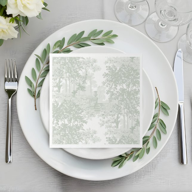 Classic Sage Green Landscape Toile Wedding Pappersservett (Skapare uppladdad)