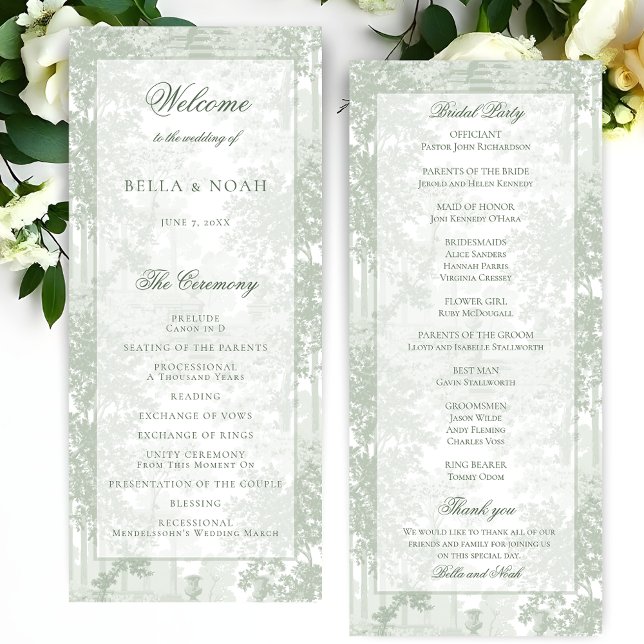 Classic Sage Green Landscape Toile Wedding Program (Skapare uppladdad)