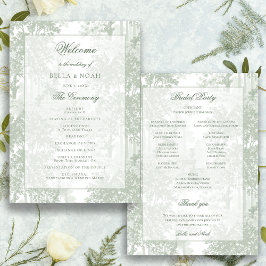 Classic Sage Green Landscape Toile Wedding Program