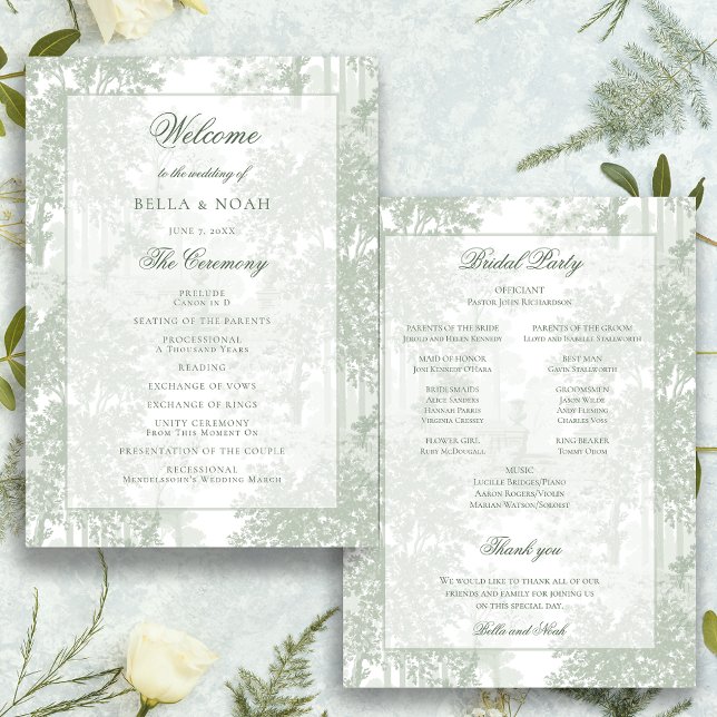Classic Sage Green Landscape Toile Wedding Program (Skapare uppladdad)