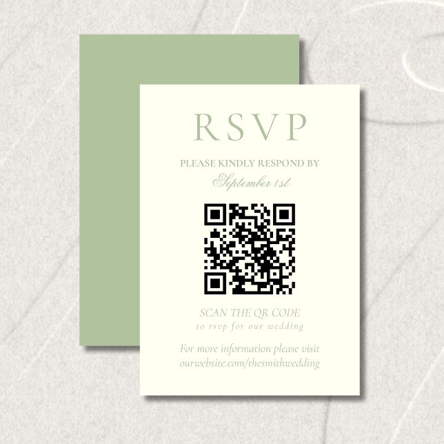 Classic Sage Green Minimalist Wedding QR Code OSA Kort (Classic Sage Green Minimalist Wedding QR Code RSVP Card
)