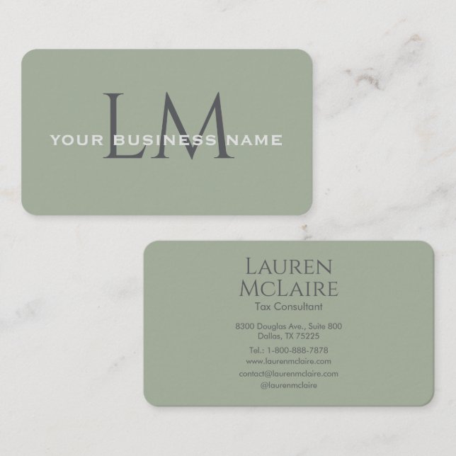 Classic Sage Green Monogram Branding Visitkort (Fram/baksida)
