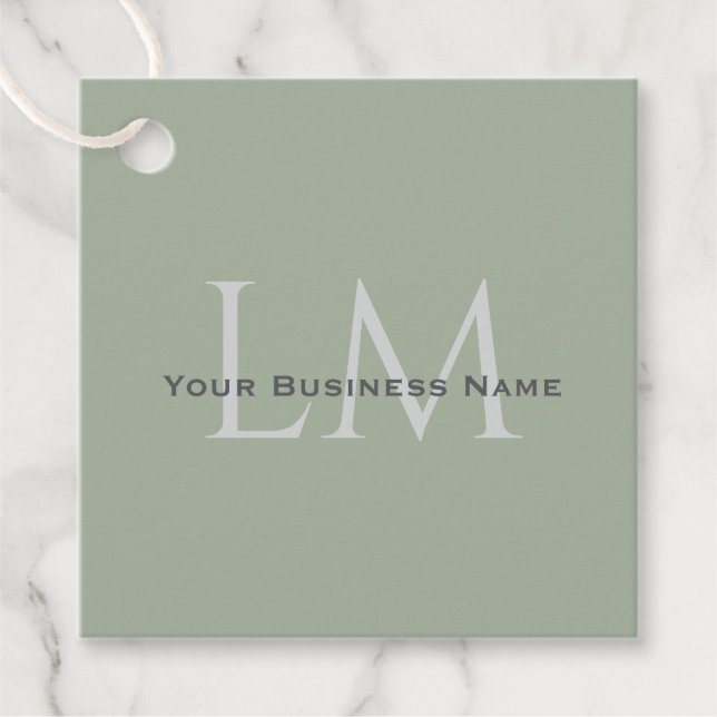 Classic Sage Green Monogram Business Branding Gåvor Etiketter (Framsida)
