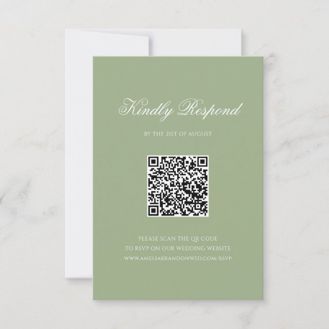 Classic Sage Green Monogram Crest Wedding QR Code OSA Kort (Framsida)