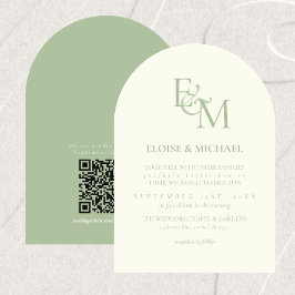 Classic Sage Green Monogram Minimalist Wedding Inbjudningar