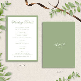 Classic Sage Green Monogram Script Wedding Details Tilläggskort