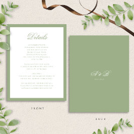 Classic Sage Green Monogram Script Wedding Details Tilläggskort