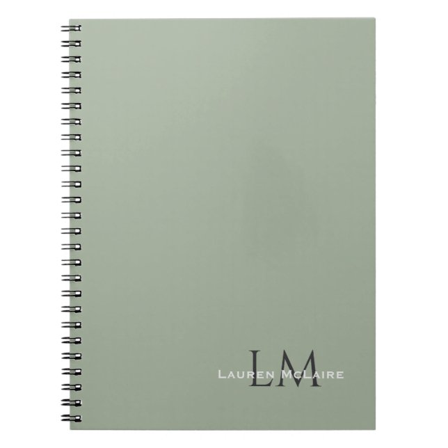 Classic Sage Green Monogram Stationery Anteckningsbok (Framsidan)