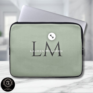 Classic Sage Green Monogram Tech Style Laptop Fodral