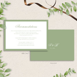 Classic Sage Green Monogram Wedding Accommodation Tilläggskort