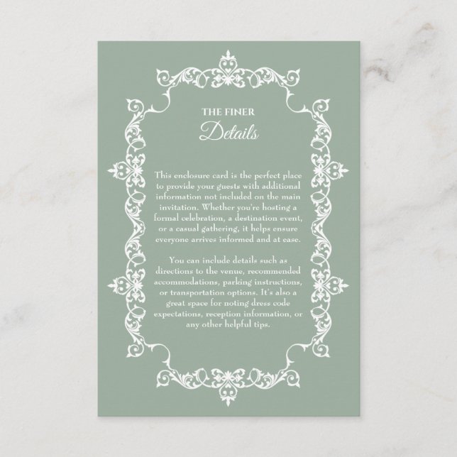 Classic Sage Green Ornately Framed Wedding Tilläggskort (Framsida)