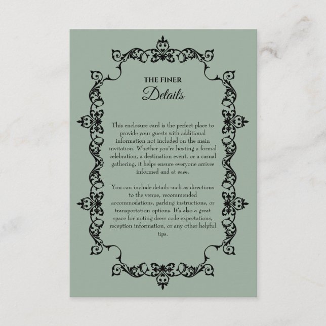 Classic Sage Green Ornately Framed Wedding Tilläggskort (Framsida)