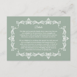 Classic Sage Green Ornately Framed Wedding Tilläggskort
