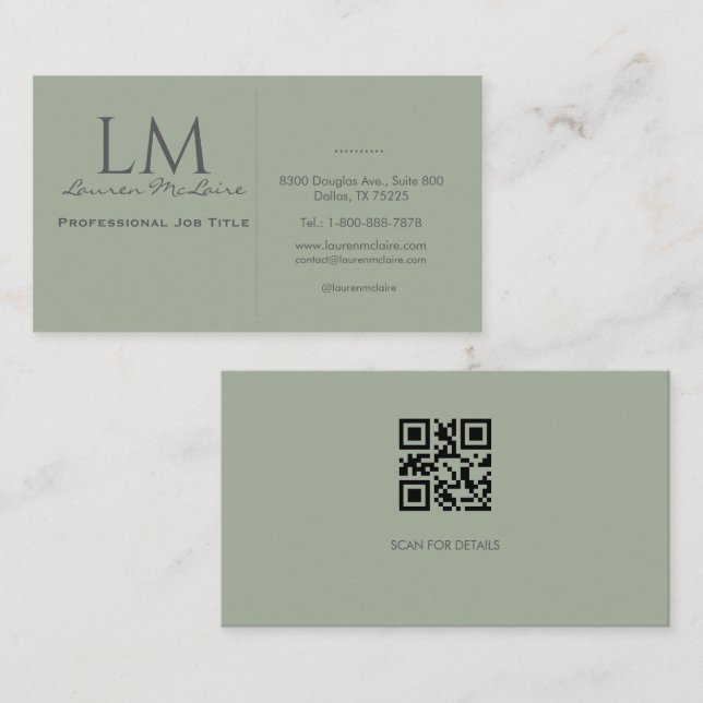 Classic Sage Green QR Code Business Branding Visitkort (Fram/baksida)