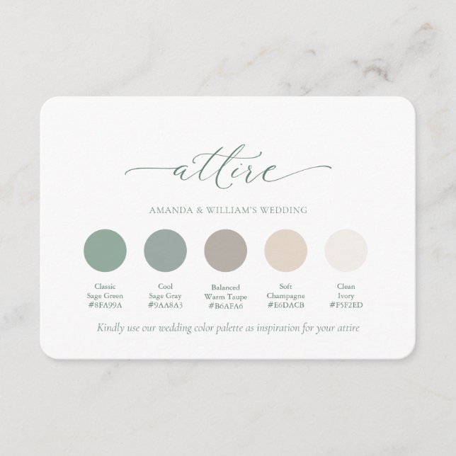 Classic Sage Green Wedding Attire Card Inbjudningar (Framsida)