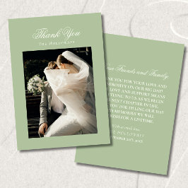 Classic Sage Green Wedding Photo Thank You Card Tack Kort