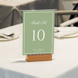 Classic Sage Green & White Border Script Wedding Bordsnummer