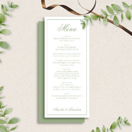 Classic Sage Green & White Border Script Wedding Meny