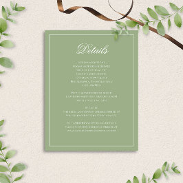 Classic Sage Green & White Border Wedding Details Tilläggskort