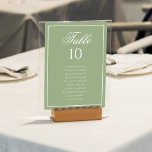 Classic Sage Green & White Wedding Seating Chart Bordsnummer<br><div class="desc">Create an elegant and organized reception with this classic sage green wedding seating chart table number. Designed with a soft sage green background, refined white border, and graceful script typography, this piece blends timeless style with clear readability. Ideal for formal, classic, garden, or minimalist weddings, the layout allows guest names...</div>