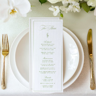 Classic Sage Grönt & Beige Stripe Bröllop Menu Meny