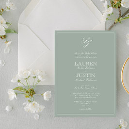 Classic Sage Grönt Calligraphy Monogram Bröllop Inbjudningar