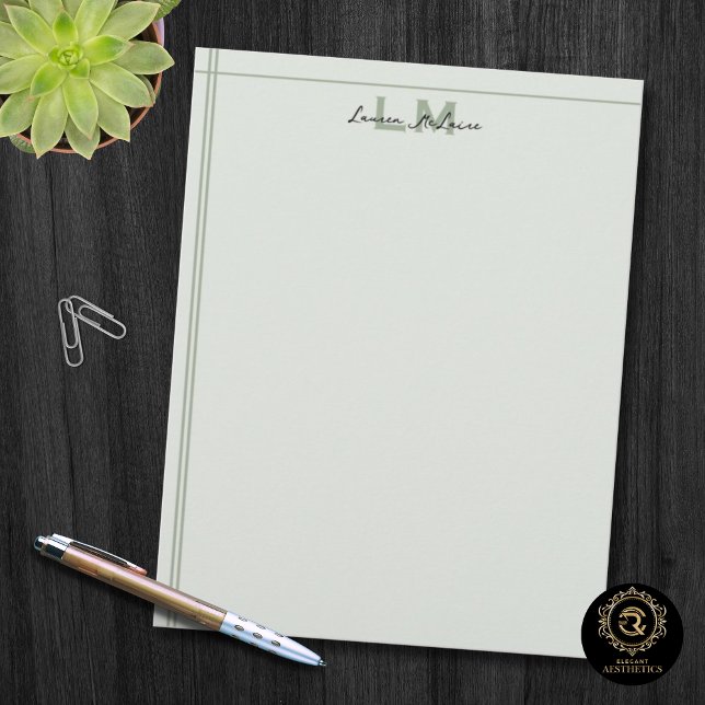 Classic Sage Monogram Business Branding Brevhuvud (Letterhead)