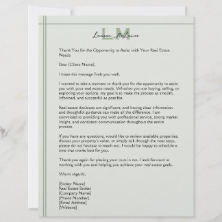 Classic Sage Realtor Client Correspondence Letter Brevhuvud