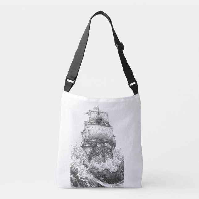 Classic Sailboat Sketch Nautical Tote Bag Axelväska (Framsida)