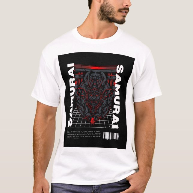 "Classic Samurai: Black & White Warrior Tee" T Shirt (Framsida)