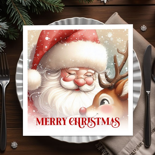 Classic Santa and Rudolph Christmas Party Dinner  Pappersservett (Classic Santa and Rudolph Christmas Party Dinner Napkins

)