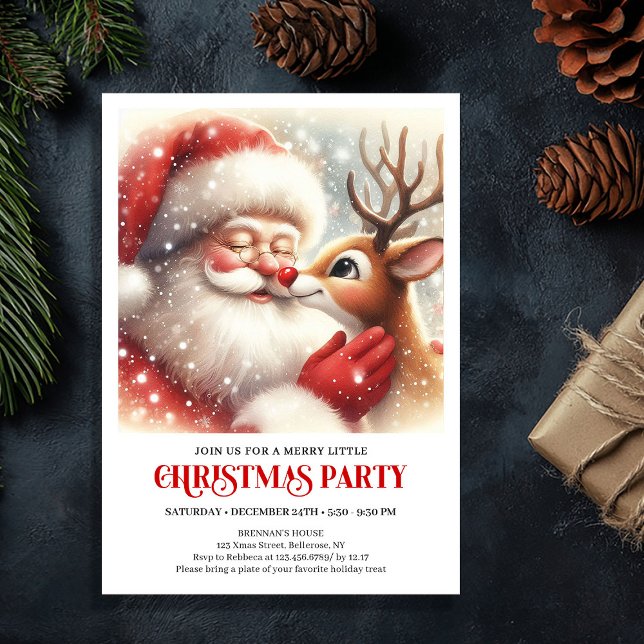 Classic Santa Claus Rudolph Christmas Joyful Party Inbjudningar (Classic Santa Claus Rudolph Christmas Joyful Party Invitation

)