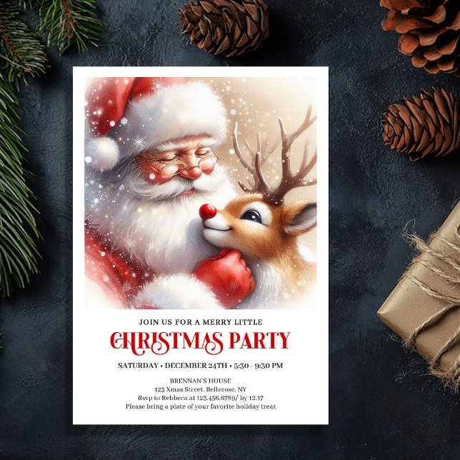 Classic Santa Claus Rudolph Cozy Holiday Night   Inbjudningar (Classic Santa Claus Rudolph Cozy Holiday Night Party Invitation

)